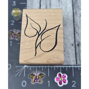 Inky Antics Leaves Branch Plant Rubber Stamp Wood #E64